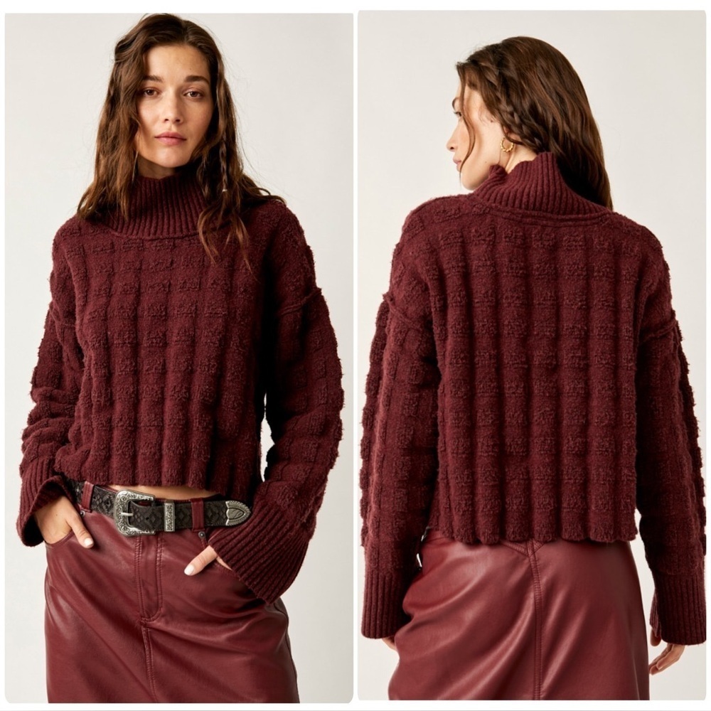 Free People | Care Soul Searcher Mock Neck Sweater | Wine Heather Small